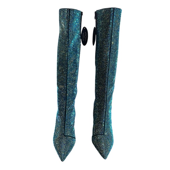 I.N.C. International Concepts Havannah Knee High Boots Green Bling Size 9.5 - Picture 2 of 9